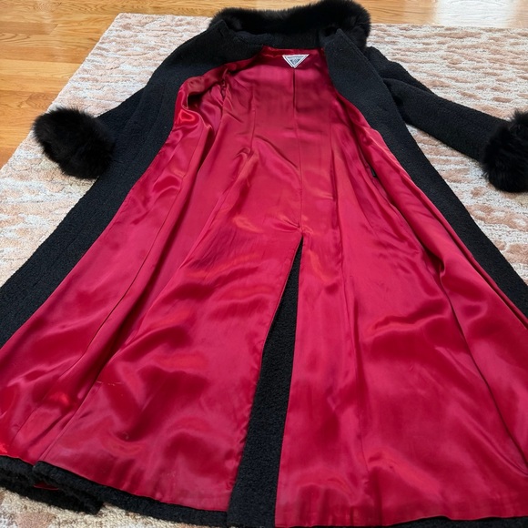 Marvin Richards Long Wool-Blend Teddy Coat with Fur Trim – Black – Size 4 - Picture 9 of 11